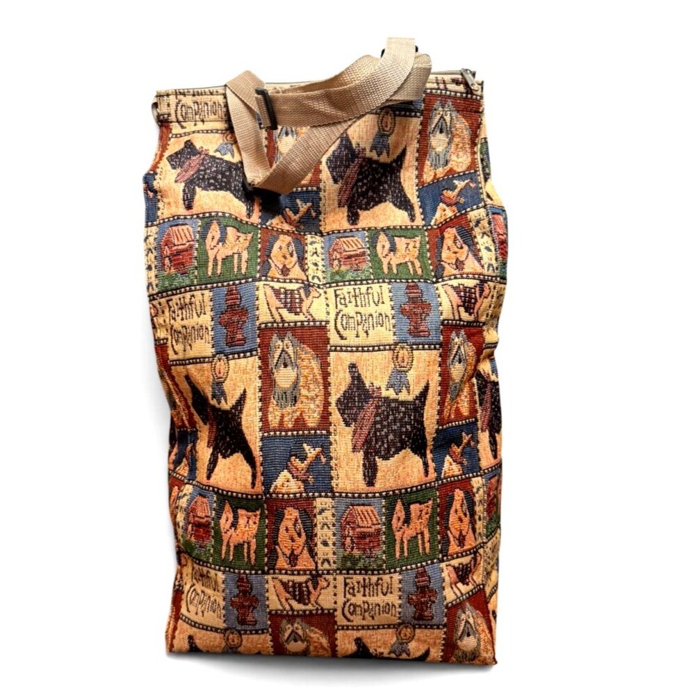 Faithful Companion Tapestry Shopping Travel Tote Bag Wheels Folding Collapsable